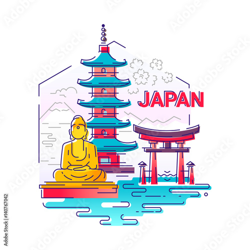 Japan- modern vector line travel illustration