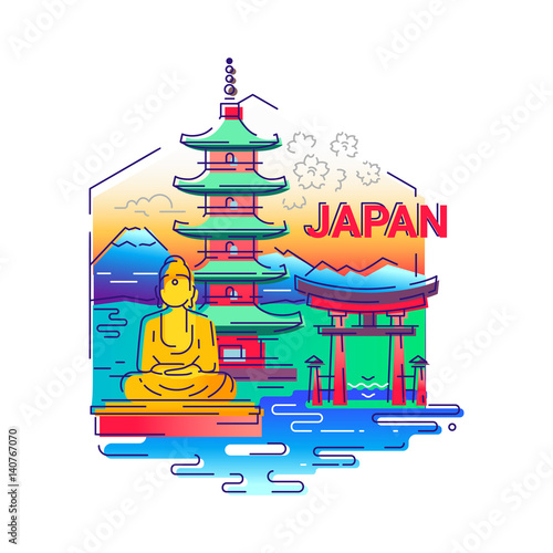 Japan- modern vector line travel illustration