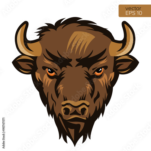 American Bison Bull Mascot Head Vector Illustration. Buffalo Head Animal Symbol Isolated On White Background.
