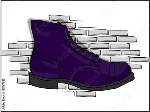 Blue lace-up shoes against a light gray brick wall eps 8 illustration
