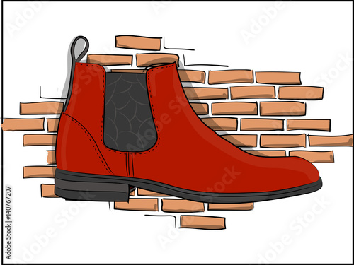 Chelsea.Orange boots on a pink brick wall background eps 8 illustration