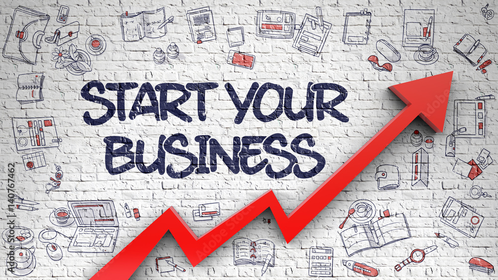 Start Your Business Drawn on White Brick Wall. 