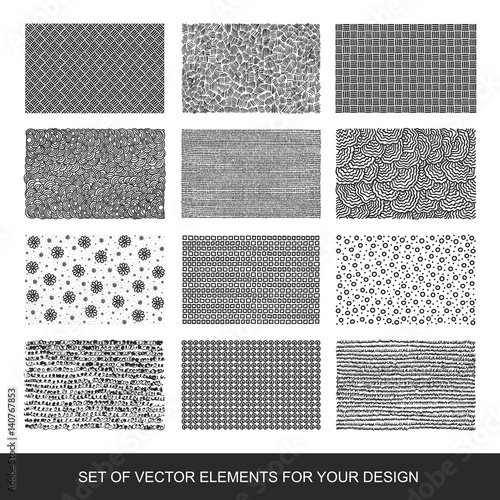 Collection of textures, brushes, graphics, design element. Hand-drawn Memphis. Abstract background. Modernistic Art.