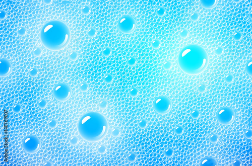Soap foam pattern overlying on the background of a blue water color. Transparent seamless vector