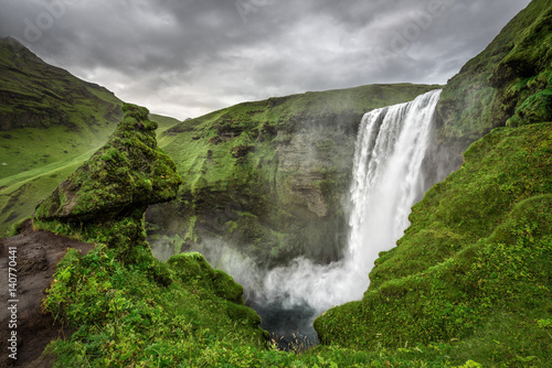 Skogafoss waterfall in southern Iceland from above