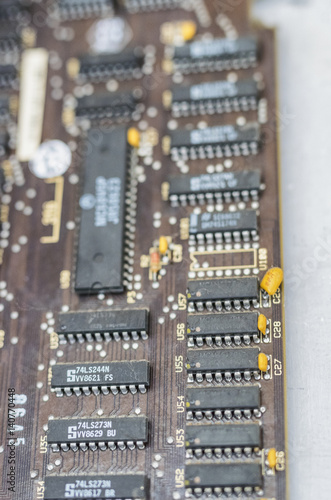 Close-up view of computer peripherals cards