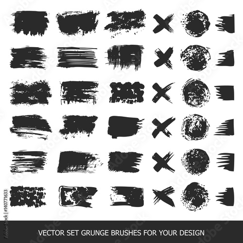 Painted grunge stripes set. Black labels, paint texture. Brush strokes vector. Background handmade design elements.