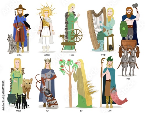 Obraz na plátně Norse god and goddess collection