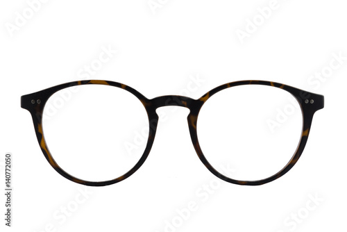 Isolated tortoiseshell retro round eyeglasses frame on white background photo