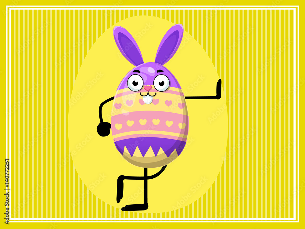 Happy easter day. cute bunny Ears with eggs and on sweet yellow