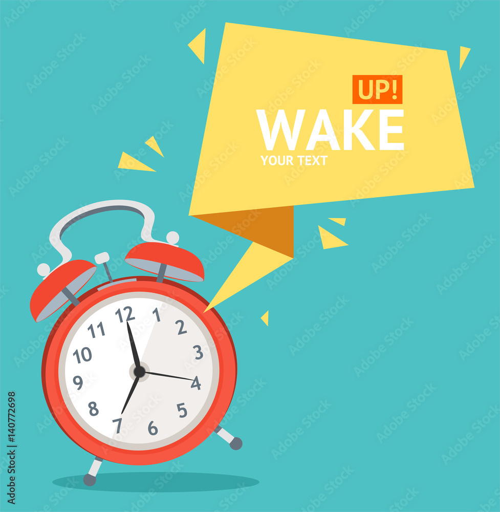 Naklejka Budzik z Bubble Speech Card. Wektor