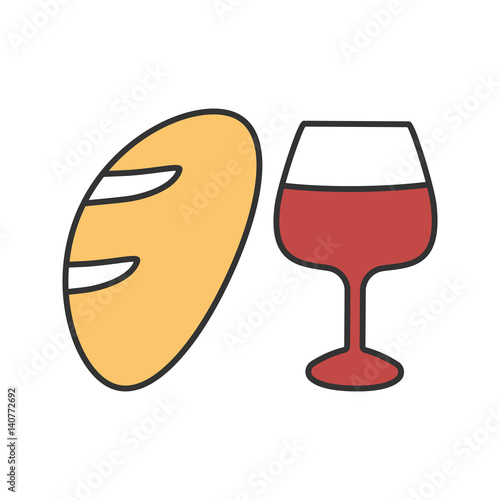 Wine and bread color icon