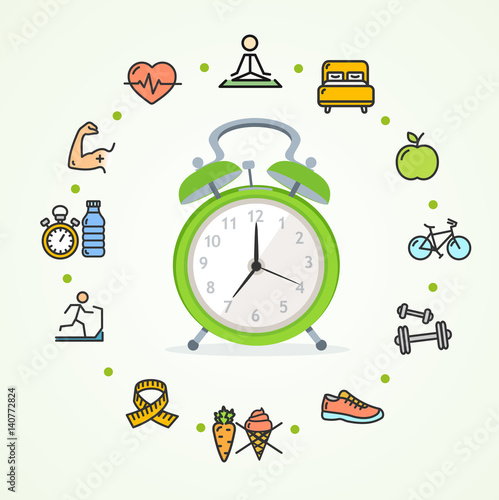Daily Routines Fittness Concept Healthy Life. Vector