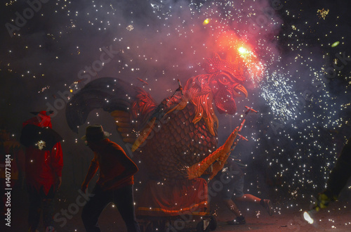 Barcelona: Correfoc, typical catalan celebration in which dragons and devils armed with fireworks dance through the streets.