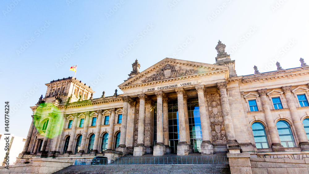 BERLIN, GERMANY -MARCH 19 2015 : Reichstag building, seat of the German Parliament (Deutscher Bundestag), in Berlin, Germany