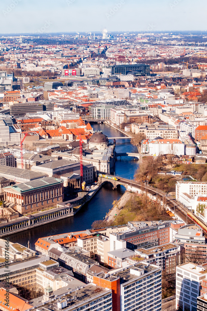 Obraz premium BERLIN, GERMANY - MARCH 22, 2015: Aerial bird eye view of the city of Berlin Germany. Berlin skyline