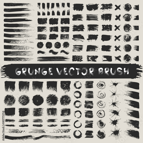 Grunge stripes mega set. Black labels  paint texture. Brush strokes vector. Background handmade design elements.