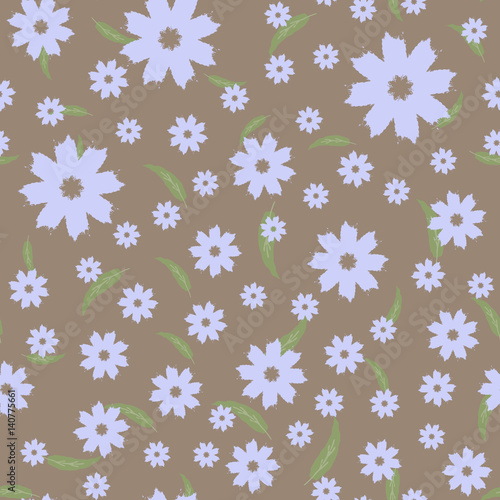 Seamless floral pattern. Abstract flowers and elongated leaves. Drawn with a brush.
