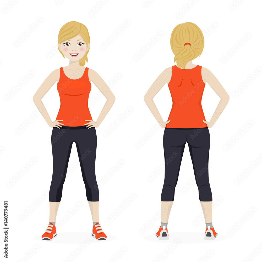 Blond woman playing sport with orange sportswear Blond woman playing sport with orange sportswear