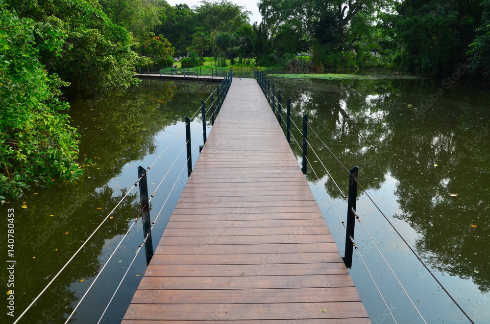 Naklejka premium The bridge across pool in the garden
