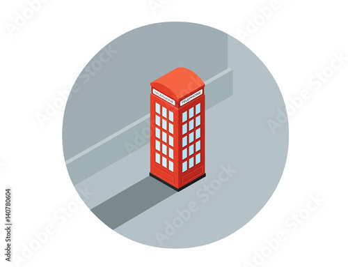 Vector isometric illustration of red phone booth, call-box