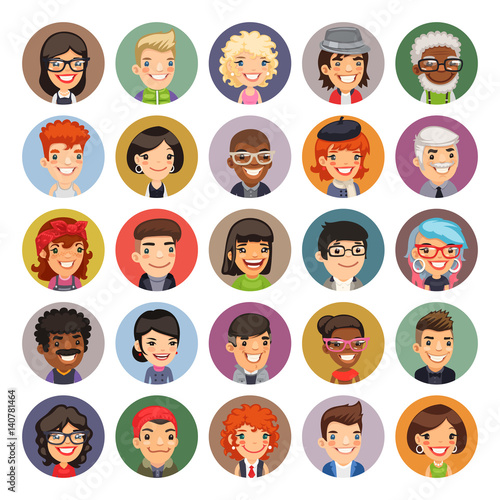 Flat Cartoon Round Avatars on Color