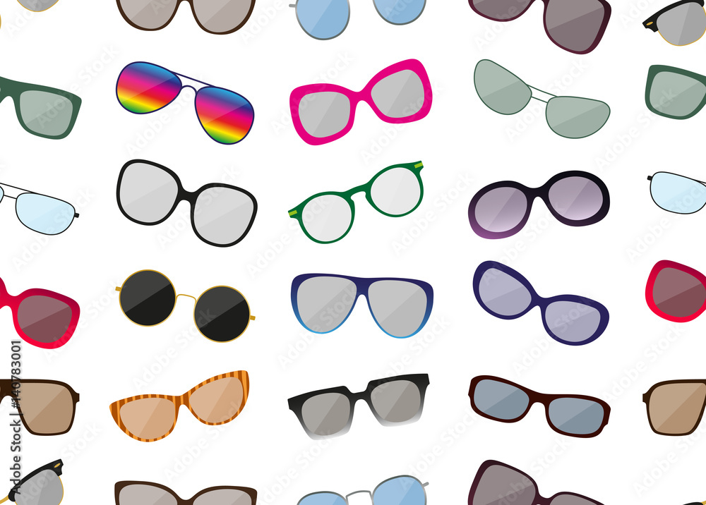 Seamless pattern with sunglasses. Colored spectacle frames. Different shapes. Vector illustration Seamless pattern with sunglasses. Colored spectacle frames. Different shapes. Vector illustration