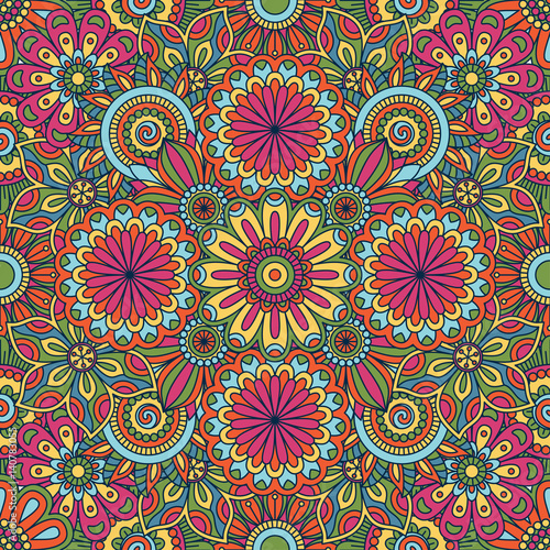 Floral background made of many doodle flowers. Seamless pattern. Vector illustration.