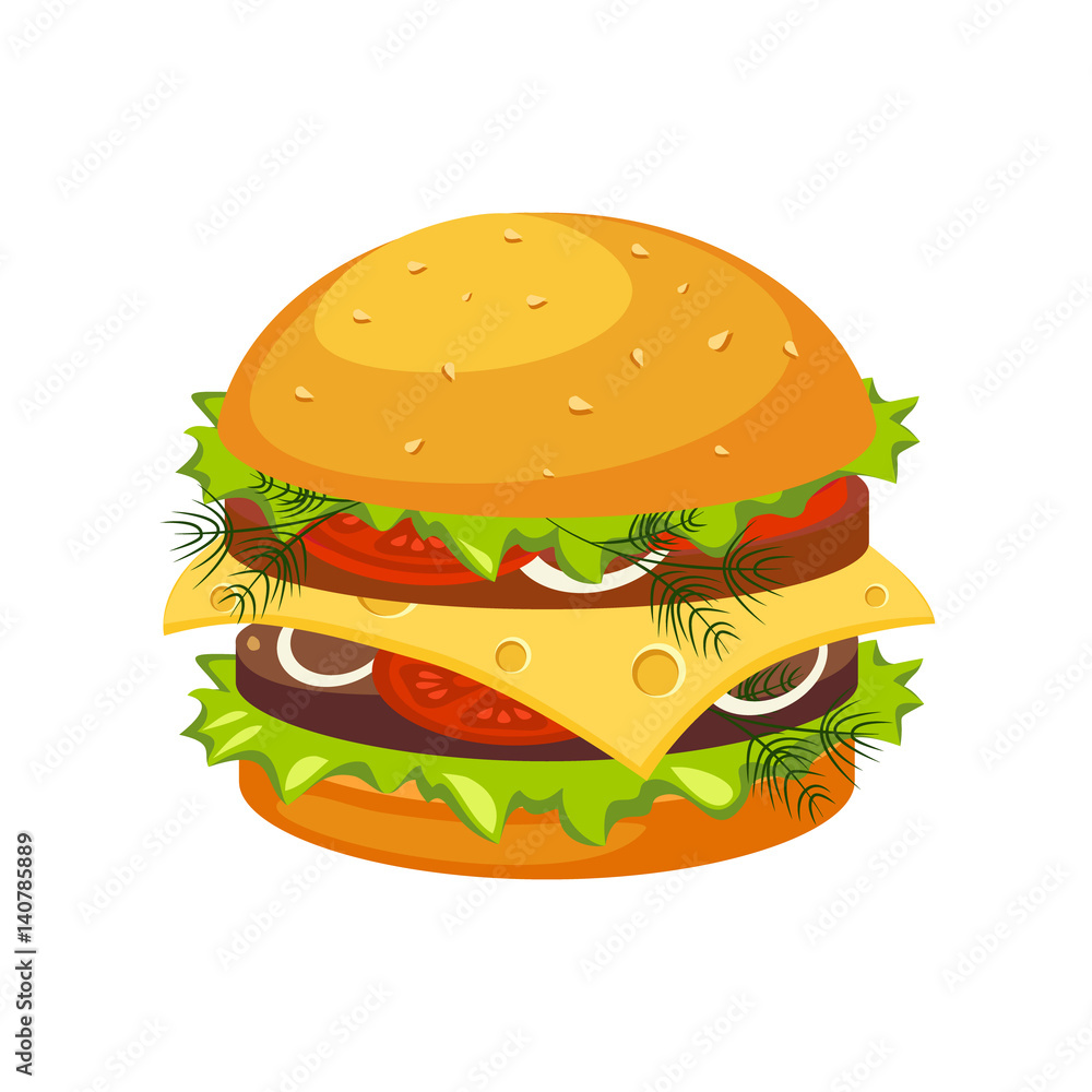 Double Steak Burger With Cheese, Street Fast Food Cafe Menu Item Colorful Vector Icon Double Steak Burger With Cheese, Street Fast Food Cafe Menu Item Colorful Vector Icon