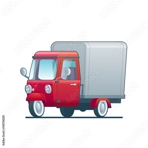 Cartoon delivery red tricycle on white background