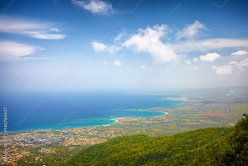fascinating view on Puerto Plata city and Atlantic Ocean from the top of Pico Isabel de Torres