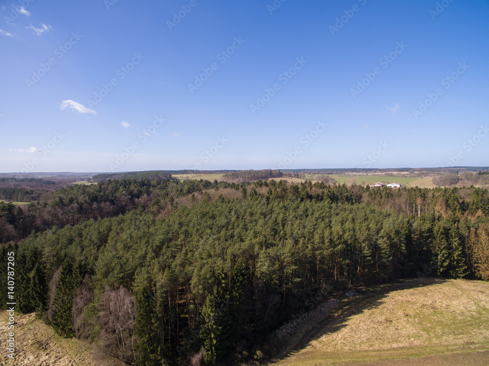 aerial view of forest an blue sky in germany