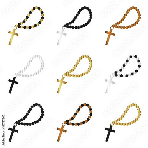 various color silver gold and bronze religion cross and rosary symbols eps10