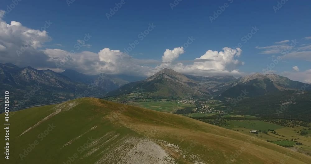 Aerial scenic view top of mountain valley freedom alps Aerial scenic view top of mountain valley freedom alps