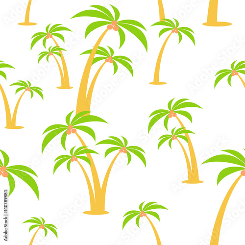 Cartoon vector flat seamless pattern. Palm trees with coconuts.