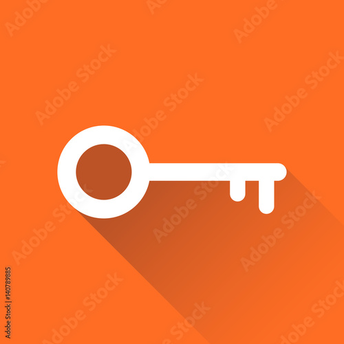 Key Icon vector illustration in flat style isolated on orange background. Unlock symbol for web site design, logo, app, ui.