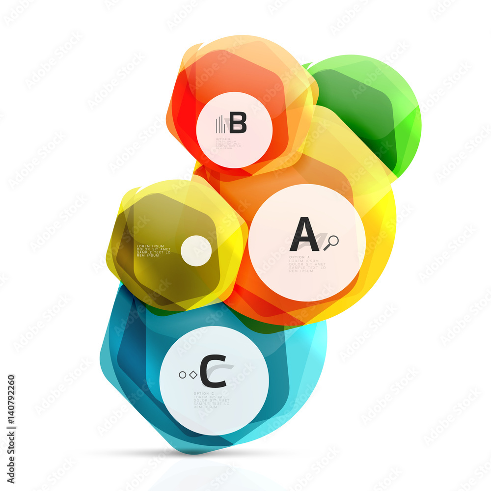 Glass color hexagons. Glossy plastic hexagon design with text Glass color hexagons. Glossy plastic hexagon design with text