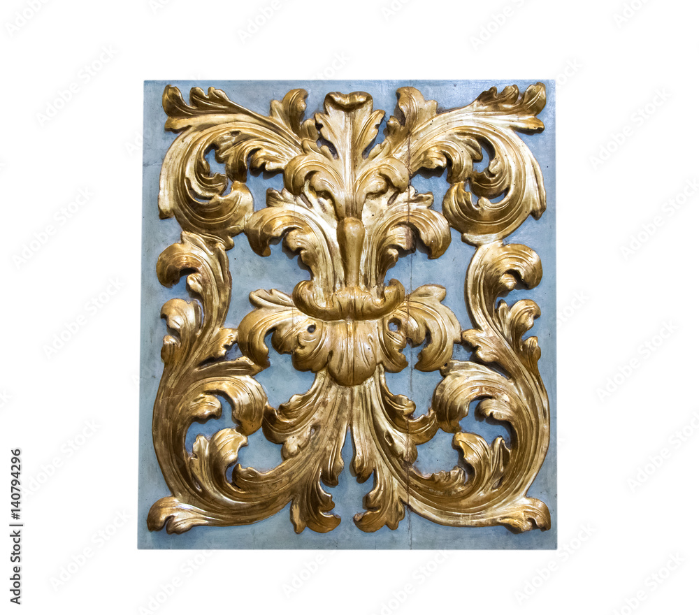 Beautiful Italian traditional interior ornament made of gold and wood, isolated on white.