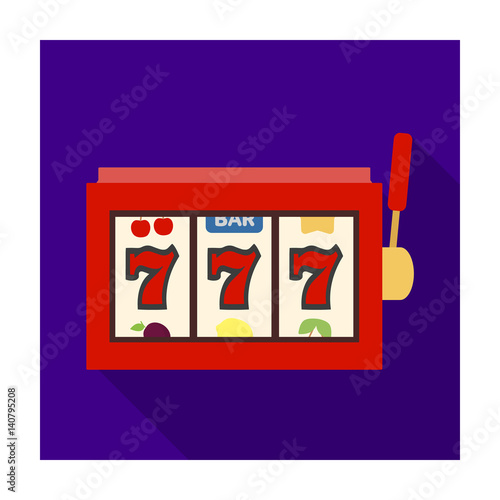 A slot machine in a casino. An automatic with a lever and a dial.Kasino single icon in flat style vector symbol stock illustration.