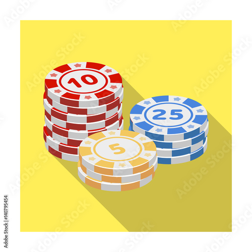 Playing chips. The settlement coin in the casino.Kasino single icon in flat style vector symbol stock illustration.