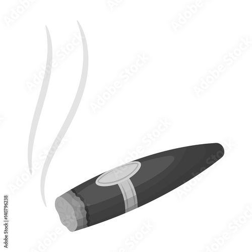 A tattered cigar with smoke. A sign of authority in the casino.Kasino single icon in monochrome style vector symbol stock illustration.