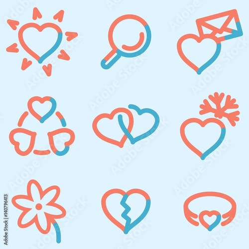 Love icons set, signs for infographics, web, presentation