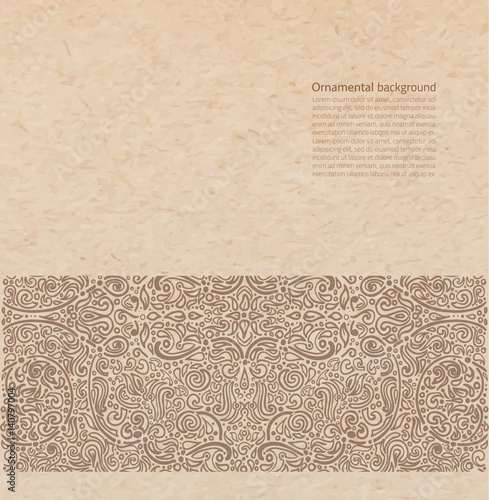 Vector ornate border background with copy space, hand drawn ornament on parchment old paper