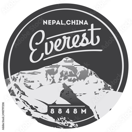 Everest in Himalayas, Nepal, China outdoor adventure badge. Chomolungma mountain illustration.
