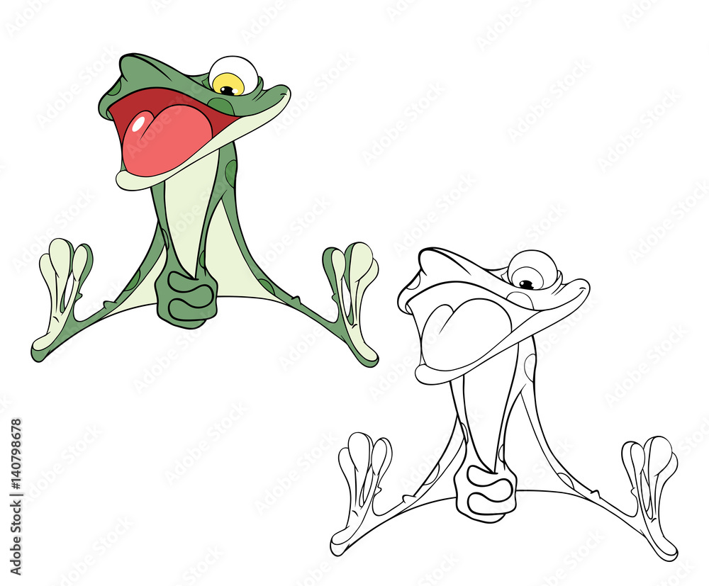 Fototapeta premium Illustration of a Cute Green Frog. Cartoon Character