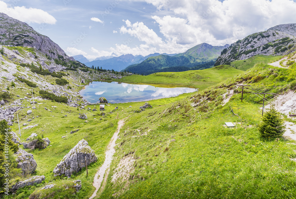 Beautiful lake among Dolomites Mountains, Italy