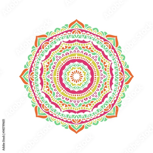 Kaleidoscope big bud. Oriental pattern illustration. Flower background