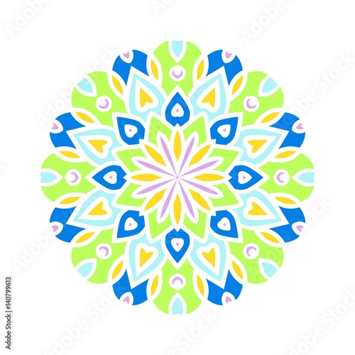 Kaleidoscope big bud. Oriental pattern illustration. Flower background