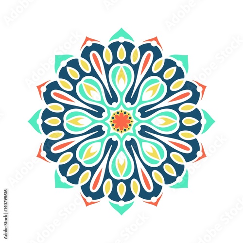 Kaleidoscope big bud. Oriental pattern illustration. Flower background