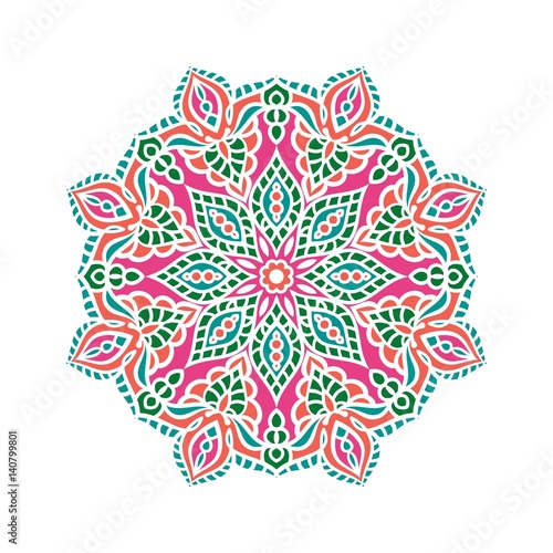 Kaleidoscope big bud. Oriental pattern illustration. Flower background